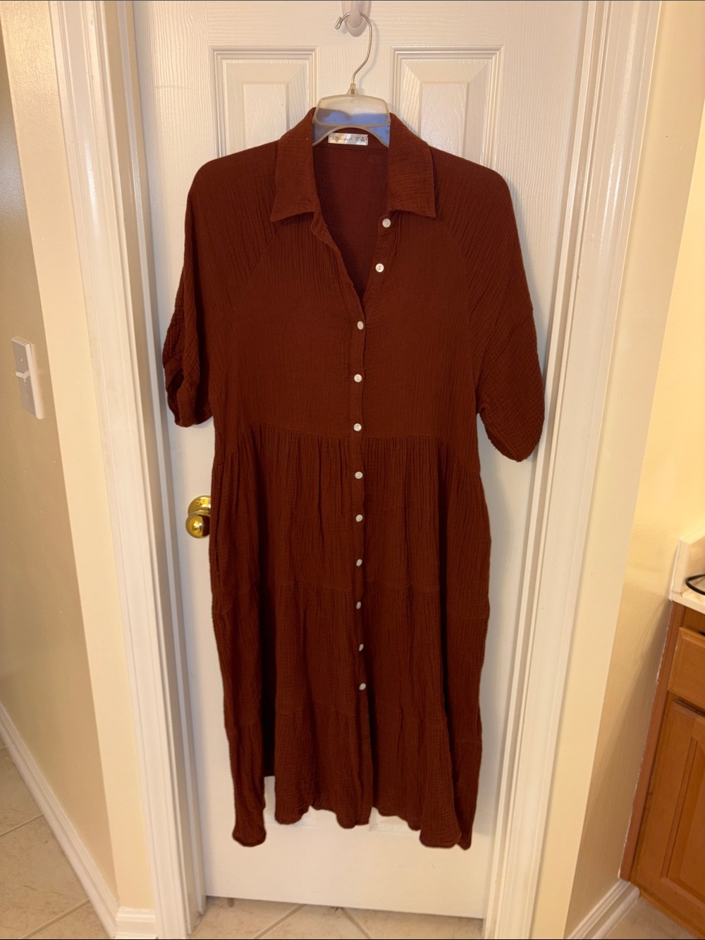 Button-Front Midi Dress in Deep Brown